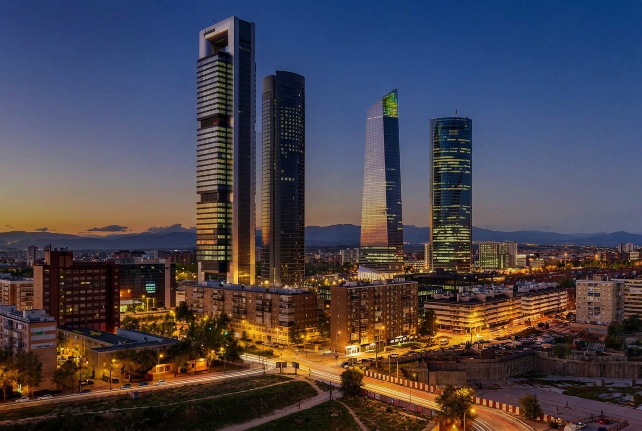 Las cuatro torres de Madrid de noche